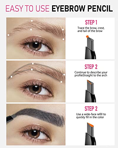 Grey Eyebrow Pencil Waterproof, Dual-Tip Brow Pen with Spoolie
