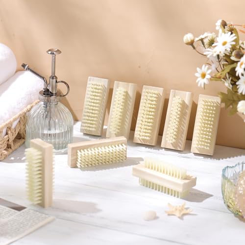 Patelai 48 Pack Wooden Nail Brush Bulk Two-sided Hand Fingernail Brush Non-slip Wood Heavy Duty Stiff Nail Scrubber for Nails and Toes Cleaning, Hand Scrub Brushes for Travel