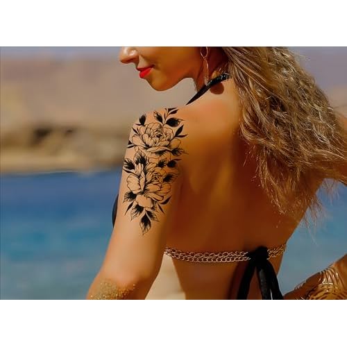 Temporary Tattoo 3 Sheets LargeTemporary Tattoo for Men Women Adults Waterproof Friction Resistant Low Reflective Lasts 5-7 day Theam Blooming roses