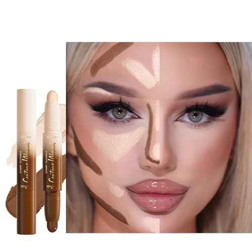 2in1 Cream Contour Highlighter Stick, Neutral Bronzer Makeup Sticks, Applies Dual-Ended Sculpting Stick for Face Body, Long Lasting Waterproof No Smudging, Suitable for Makeup Beginners-Fair