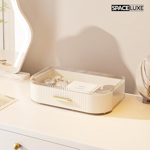 SpaceLuxe Cream White 2-Layer Makeup Organizer with Rotating Brush Holder