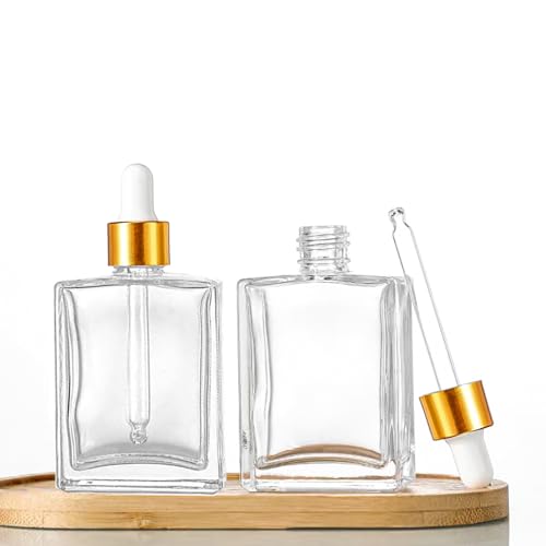 6 Pack 50ml Clear Square Glass Dropper Bottles with Golden Caps