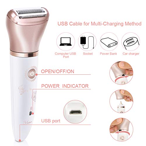Women's Electric Hair Remover & Bikini Trimmer - Painless Wet & Dry Face & Body Shaver with USB Recharge