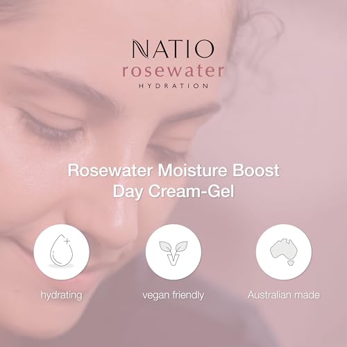 Natio Australia Rosewater Hydration Moisture Boost Day Cream-Gel, 2.5 oz - Face Cream with Shea Butter - Face Moisturizer for All Skin Types (Pack of 2)