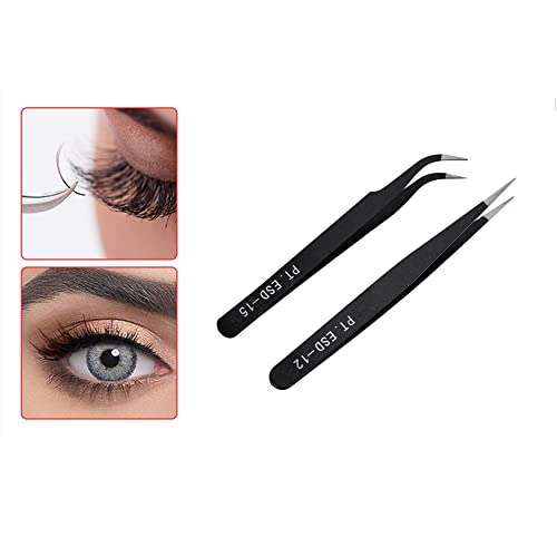 Nail Art Tweezers Nail Rhinestone Picker Tool Nail Sticker Tweezers Decal Decor Picker Eyelash Extension Nail Foil Tweezers Picker Placer 2 Pcs Black Nail Decor Tweezers