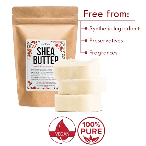 Refined Shea Butter Unscented - 100% Pure African Shea Butter for Hair & Dry Skin - Shea Butter Soap Base - Face & Body Moisturizer, for DIY Whipped Body Butter & Lip Balm 1 LB Bar