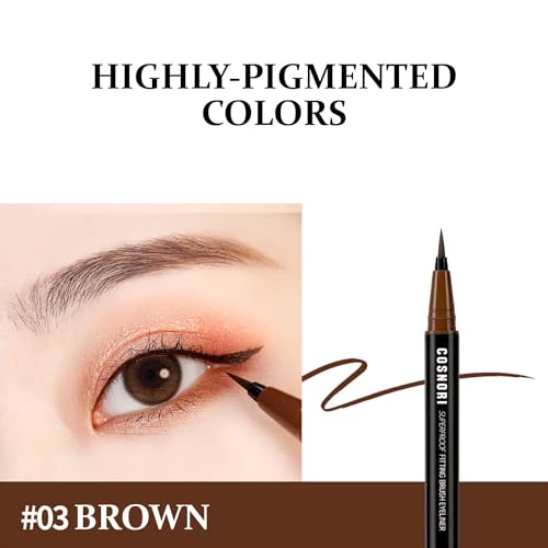 COSNORI Superproof Brush Eyeliner 02 Black Brown - 24h Pen Eyeliner ? Super Slim Lasting Liquid Eye Liner - Smudge, Budge Resistant Wear ? Allergen Free - 0.02 fl.oz.
