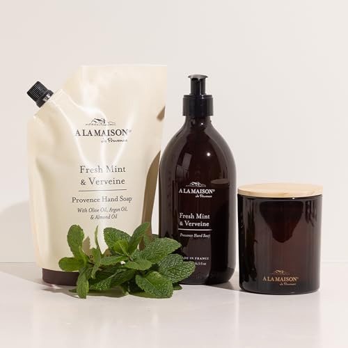 A LA MAISON Hand Soap Refill Pouch ? Fresh Mint & Verveine ? Liquid Hand Wash Refill, Eco-Friendly & Recyclable ? Plant-Based, Biodegradable, Made in France ? 16.9 fl oz ? Amber Collection