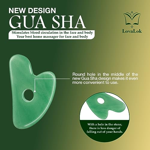 Lovalok Gua Sha Facial Tools, Gua Sha Stone, Guasha Tool for Face, Natural Jade Stone Green, Board for SPA Acupuncture Therapy Trigger Point Treatment Face Massage Tools and Face sculpting Tool