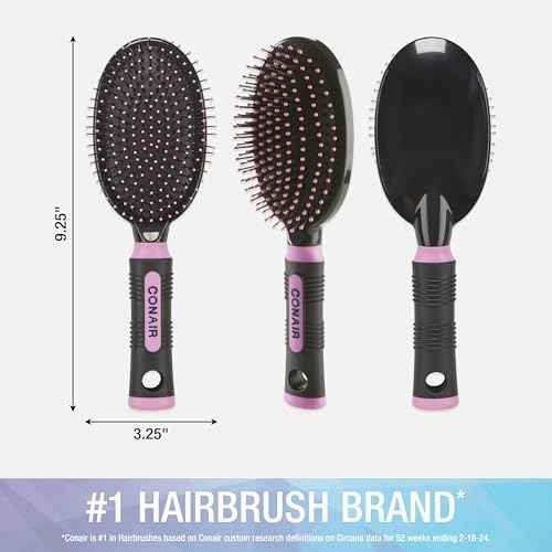 Conair Salon Results Hairbrush - Men and Women - Detangling Hair brush - ideal for curly or straight styles - features wire bristles and cushion Base - Pink/Black
