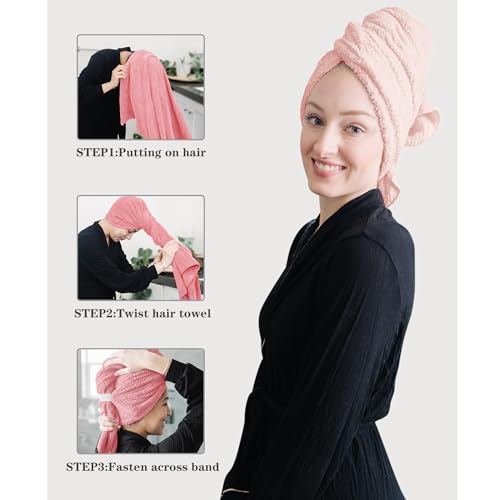 ROLSHOL Microfiber Hair Towels - 2 Pack, Super Absorbent & Quick Dry