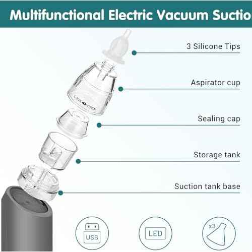 Ear Wax Vacuum Removal Kit, 6 Gear Strong Suction Electric Ear Cleaner Ear Vacuum Wax Remover, USB Charge Earwax Removal Kit Reusable Soft Silicone Ear Cleaning Kit Water Remover Tool (Grey)