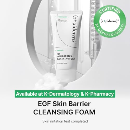 Zipiderm EGF Deep Cleansing Foam ? Korean Gentle Facial Cleanser with EGF for Sensitive & Acne-Prone Skin, Double Cleansing K-Beauty Foam that Supports Skin Barrier & Smooth Texture, 4.05 fl oz