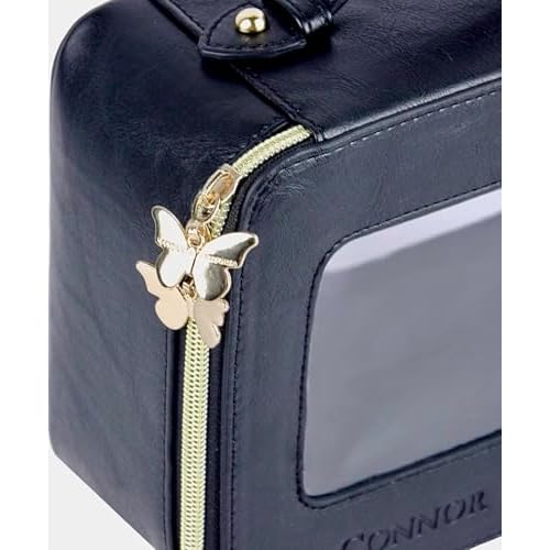 TRISTAN HOME Faux Leather Travel Makeup Case with Clear Display Window, Gold Zipper Trim, 8.5 x 6.5 x 3.7 Inch Cosmetic Organizer