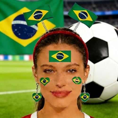 World Cup Soccer Fan Accessories Set - Flag Headband, Earrings & Tattoo Stickers