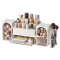 Makeup Organizer for Vanity with Brush Holder, Large Bathroom Countertop Cosmetic Organizer Skin Care Storage, Easy to Store Lipsticks, Nail Polishes, Perfumes (White+Transparent)
