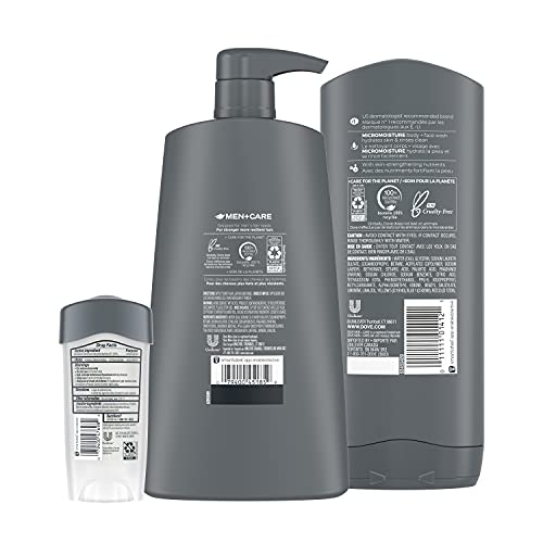 DOVE MEN + CARE Hair + Skin Care Regimen Personal Care for Men Clean Comfort + Fresh & Clean Body Wash, 2-in-1 Shampoo and Conditioner, and Antiperspirant Clinical Deodorant