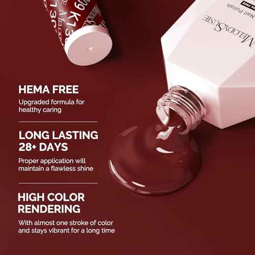 MelodySusie Hema Free Gel Nail Polish, 0.5 Fl Oz Thick Garnet Red Gel Polish, Non-Toxic, Long Lasting, Soak Off UV Nail Polish, Manicure Nail Design Salon DIY Nail Art at Home B3801