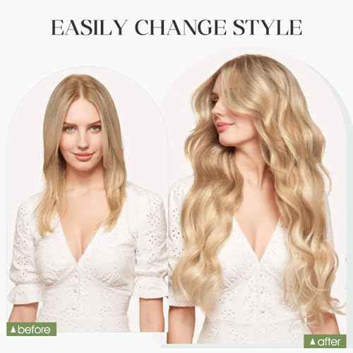 Halo Hair Extensions Real Human Hair Invisible Wire Extensions with Transparent Fish Line Adjustable Size Golden Brown & Bleach Blonde 16 inch