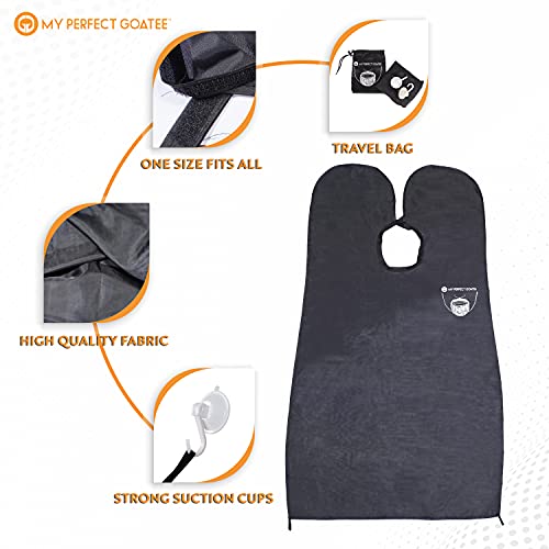 My Perfect Goatee Beard Bib Apron for Men - Hair Clippings Catcher for Shaving - Attaches to Mirror with Suction Cups - Waterproof Cape with Storage Pouch - Adjustable Neck Strap
