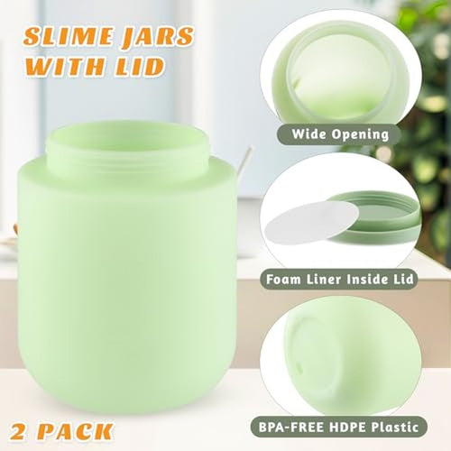 16 oz Plastic Cosmetic Jars with Lids - 2 Pack Green