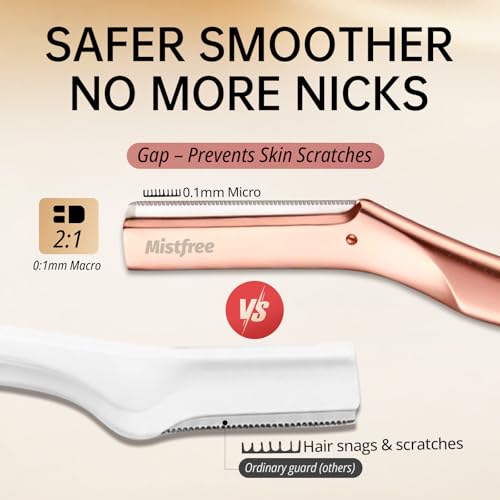 Mistfree Rose Gold Dermaplane Razor for Women with 12 Blades - Facial Hair & Peach Fuzz Removal