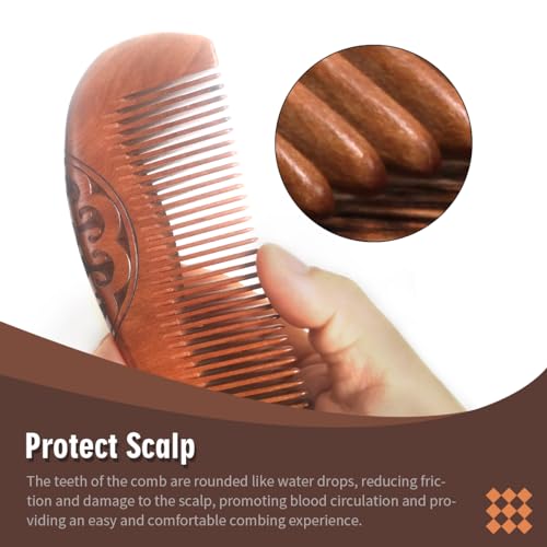 Anti-Static Peach Wood Comb with Fine Tooth ? Wooden Comb for Women, Gentle Scalp Massage & Smooth Styling for Curly/Thick/Straight Hair