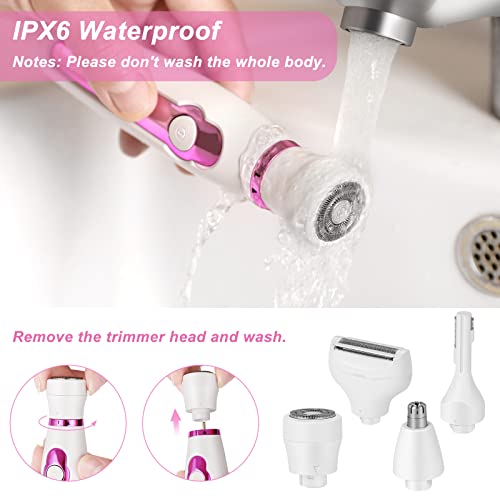 Electric Bikini Trimmer and Shaver for Women - 4 in 1 Waterproof Electric Razor- Rechargeable Pubic Hair Trimmer and Facial Hair Remover for Legs, Body, Underarm, Face, Eyebrow