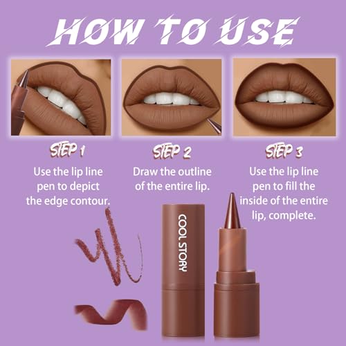 COOL STORY Matte Lip Liner and Lipstick Crayon Shape And Tapered Tip for Perfect Contour and Gradient Effect Waterproof Eyeliner Lip Pencil 3-in-1 Makeup Lip Combo 5#
