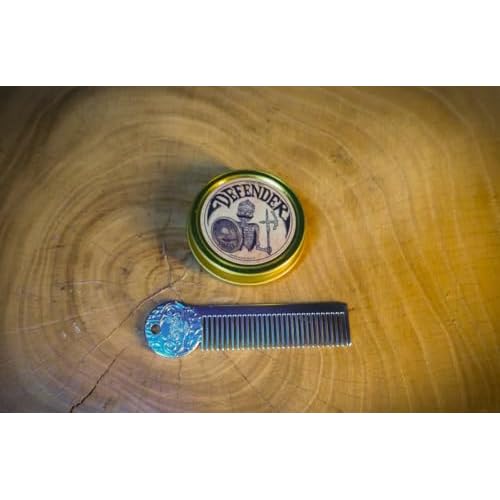 Defender Mens Grooming Set for Mustaches | Defender Mustache Balm 1oz and Platinum Comb Set
