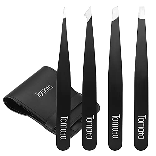 Tomata 4-Piece Stainless Steel Eyebrow Tweezer Set - Precision Slant & Pointed Tips