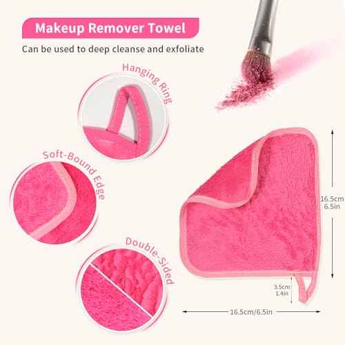 Makeup Remover Cloth 12 Packs Set, 6.5" x 6.5" Reusable Makeup Remover Towels, Makeup Washcloths for Face, Soft & Washable Coral Fleece Microfiber Towel for Face, Eye, Lips