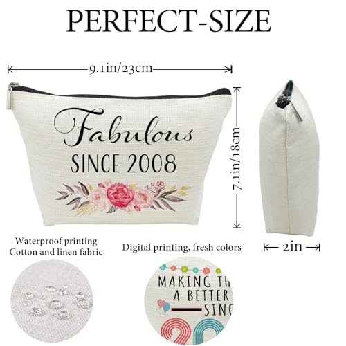 18th Birthday Gifts for Girls, Sweet 18 Year Old Gift Makeup Bag, 18 Birthday Gift Makeup Bags for Her, Sister, Friend, Daughter, Teen Girl Gifts Makeup travel Bag, Cosmetic Bag, Fabulous Since 2008