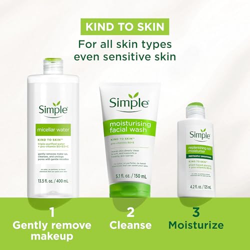 Simple Kind To Skin Replenishing Rich Moisturizer - Face Cream Nourishes and Hydrates - Face Moisturizer with Niacinamide, Vitamins B5 and E - 6 pc