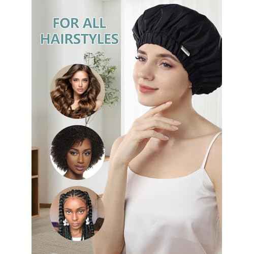 Years calm Reusable Waterproof Shower Caps for Women, Hair Caps for Showers, Double-Layer Elastic Design, for All Hairstyles, Travel-Friendly (black)