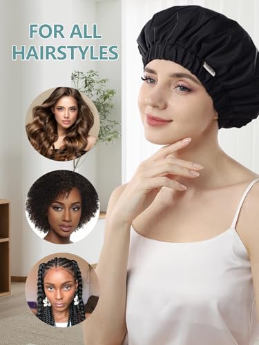 Reusable Waterproof Shower Cap with Soft Satin Lining