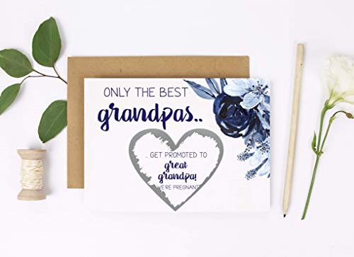 Pregnancy Scratch Off Card for Grandpa, Baby Reveal Surprise for Grandfather from Grandson or Granddaughter, Blue Flowers (Grandpa)