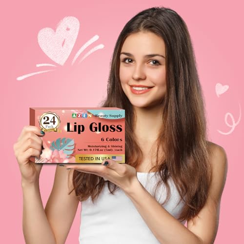 AZEN 24 Pack Lip Gloss Set with Vitamin E & Coconut Oil