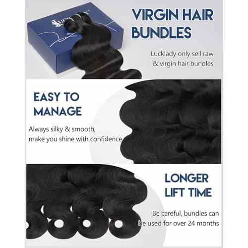 Lucklady 16A Raw Bundles Human Hair Body Wave, 3 Bundles 18 20 22 Inch Body Wave Bundles Human Hair, Triple Lifespan Virgin Remy hair