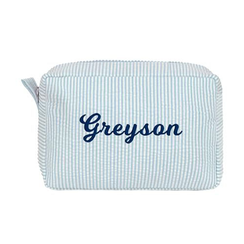 Personalized Cosmetic Bag with Name Embroidery – Seersucker