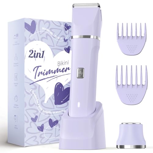 Bikini Trimmer for Women - Wet/Dry Womens Electric Shaver for Legs, Replaceable Body Hair Blade Heads&Hair Remover for Face Head, No Nick, No Cut, No Razor Burn, Purple