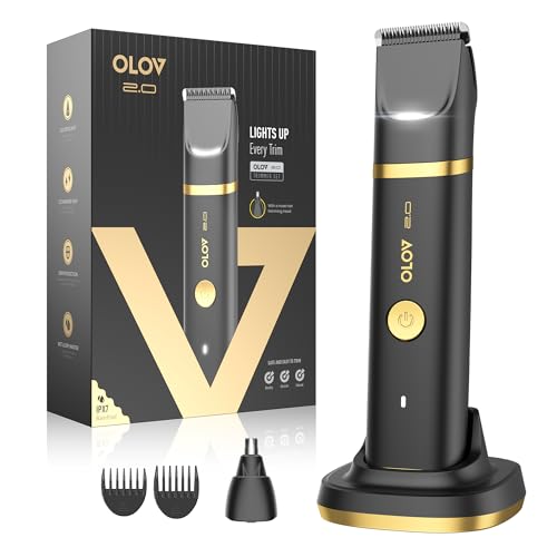 Groin Hair Trimmer for Men - Electric Body Shaver with LED Light