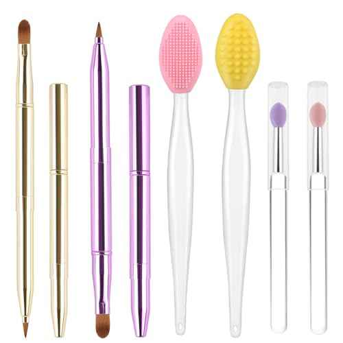 6 PCS Retractable Lip Brush for Lipstick Dual-Ended Lip Scrubber Exfoliator Silicone Lip Scrub Brush