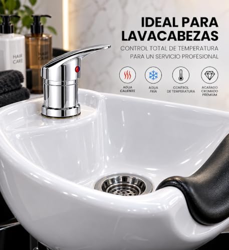 Punta Belleza Chrome Salon Shampoo Bowl Faucet with 19.68" Hose, 1/2" NPT Hot & Cold Water