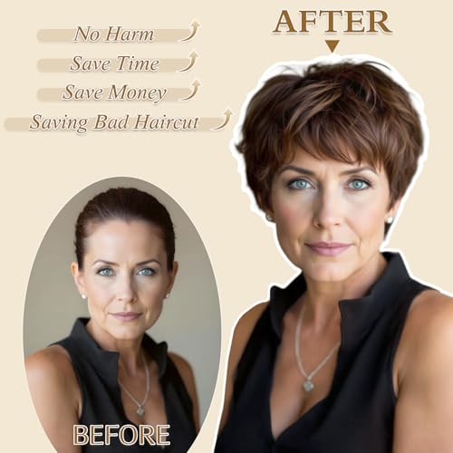 Haloo Grey Pixie Wig - Short Layered Synthetic Hair for Women