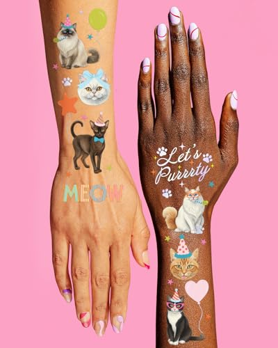 Cat Birthday Temporary Tattoos - 54 Pack Party Decorations