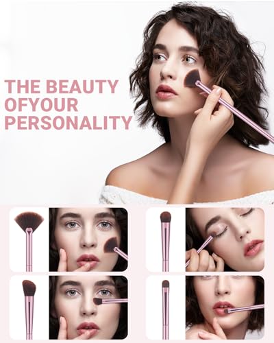 12-Piece Makeup Brush Set with Pink Storage Case and Powder Puffs