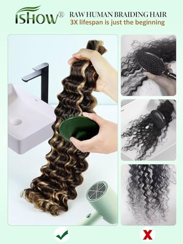 ISHOW Deep Wave Braiding Hair Bulk 150g 18 Inch