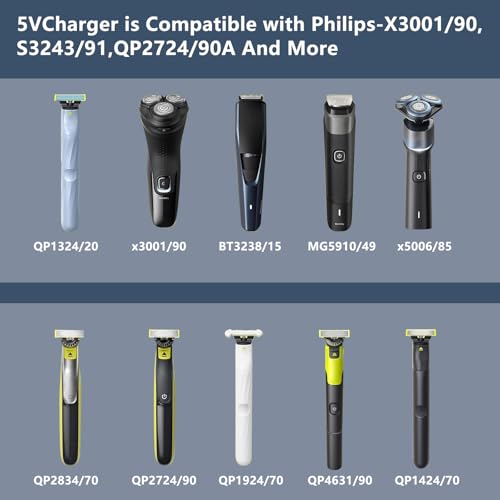 5V Charger for Philips Electric Shaver, Replacement Charger for Philips Norelco One Blade QP2724 QP2834 QP1324 MG5910 MG7910 MG9510 MG9520 PQ888 PQ889 (Only Fit for 5V,Not All Models)