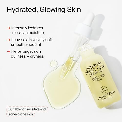 Youth To The People Superberry Hydrate + Glow Dream Face Oil - Revives Dull + Dry Skin, Boosts Radiance, Hydrating, Ultra-Lightweight Formula, Vitamin C, Squalane, Omega Oils, Vegan - 1 fl oz
